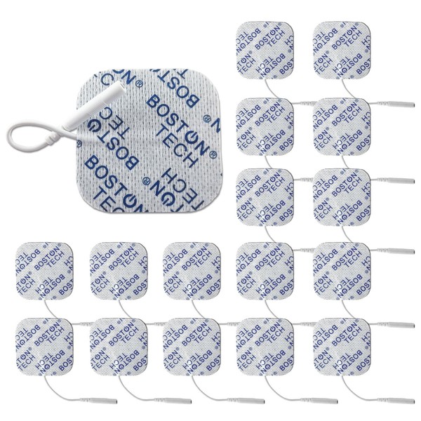 Set of 16 Boston Tech Electrodes 5cm x 5cm Super Soft Reusable Pads Compatible with all TENS and EMS Electrostimulators with a 2mm Pigtail Connector (Pin)