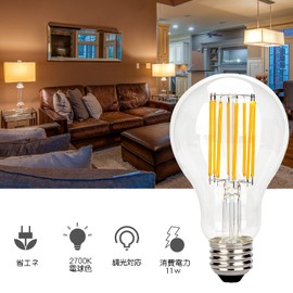 LED Filament Bulb, Incandescent Bulb 100W Equivalent, E26 Base Edison Bulb, 11W Bulb Color, 2700K, 1500lm, A70 Bulb, Dimmable, LED, Clear Bulb, High Brightness, Wide Distribution, Ambient Lighting (2