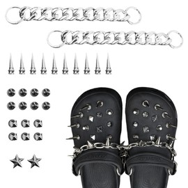 CECOMBINE 28 PCS Goth Charms for Shoe Decoration, Silver Stud Shoe Chain, Removable Shoe Chain & Accessories, Punk Metal Eyelet Upper Charms for Cool Girls & Boys Festival, Party Favors