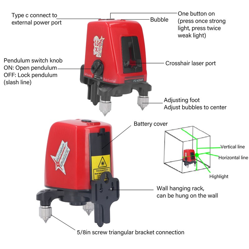 Self Leveling Laser Tool Red Beam Rechargeable Horizontal Vertical Electronic