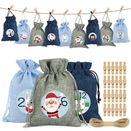 Sprinlot Advent Calendar Bags for Filling, 24 Christmas Calendar Fabric Bags, Advent Calendar Bags, Reusable, Christmas Calendar Jute Bags