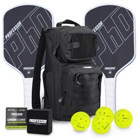 Professor PhD Raw Carbon Fiber Pickleball Paddle - 16MM - USA Pickleball Approved - Honeycomb Core - Power & Control:_PHD White Edge Bundle