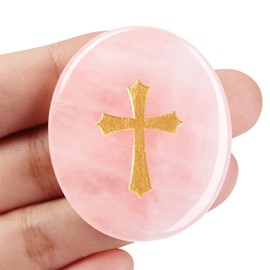 QINJIEJIE Rose Quartz Healing Crystals Cross Thumb Gemstones Worry Stone Christian Gifts for Women Men Easter Cross Worry Stone Polished Stone Anxiety Stress Relief