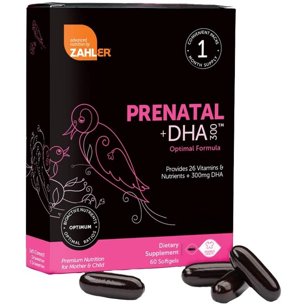 Zahler Prenatal DHA, Premium Prenatal Vitamins for Mother and Child, New and Improved Prenatal with DHA! Certified Kosher, 60 Count