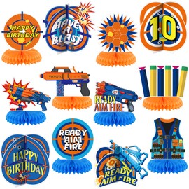 Pickmesh 12 Pieces War Party Decorations Gun Honeycomb Centerpieces nerf gun party favors Table Decorations Toppers for Birthday Party supplies