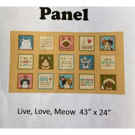 Henry Glass Fabric WHOLE COUNTRY CABOODLE-LIVE, LOVE, MEOW PANEL #1937P-33-CAT BLOCKS REPEAT GOLD