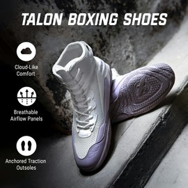 Hayabusa Talon Boxing Shoes for Men and Women Lace Up Lightweight Mid High Top - White/Lavender, 9