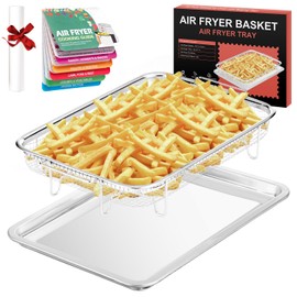 QPMR Air Fryer Basket for Oven,15.4"x11” Air Fryer Stainless Steel Basket with 50 PCS Parchment Papers, Oven Air Fryer Basket and Tray, Nonstick Air Fry Crisper Tray with Baking Pan