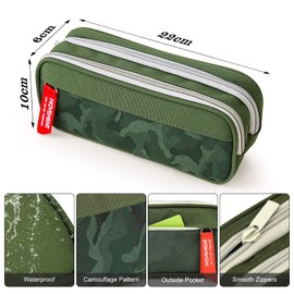 Maomaoyu Large Capacity Pencil Case for Boys and Girls, Lightweight Waterproof Triple Pocket Pencil Cases, Camo Grey