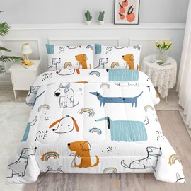 Smell Sunshine Kids Comforter Set Cartoon Dog Printed Pattern Bedding Set with 1 Comforter and 2 Pillowcases for Girls Boys Bedroom All Season(Cute Dog Queen)
