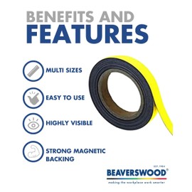 Magnetic Steel Easy-Wipe Tape, Thin & Flexible, Cut to Fit Strip, Magnetic, High Visible Identification. Suitable For All Non-Magnetic Surfaces (Yellow 20mm x 10m)