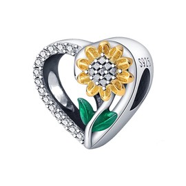 Sunflower Charm Mother Gifts Women Birthday Christmas Bead Dangle 925 Sterling Silver Fit For Bracelets