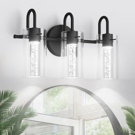 Aipsun Bathroom Light fixtures, Black Vanity Lights with Bubble Crystal Glass,3 Lights LED Modern Vanity Lighting fixtures Bathroom Wall Light Fixtures Over Mirror(White Light 6000K)