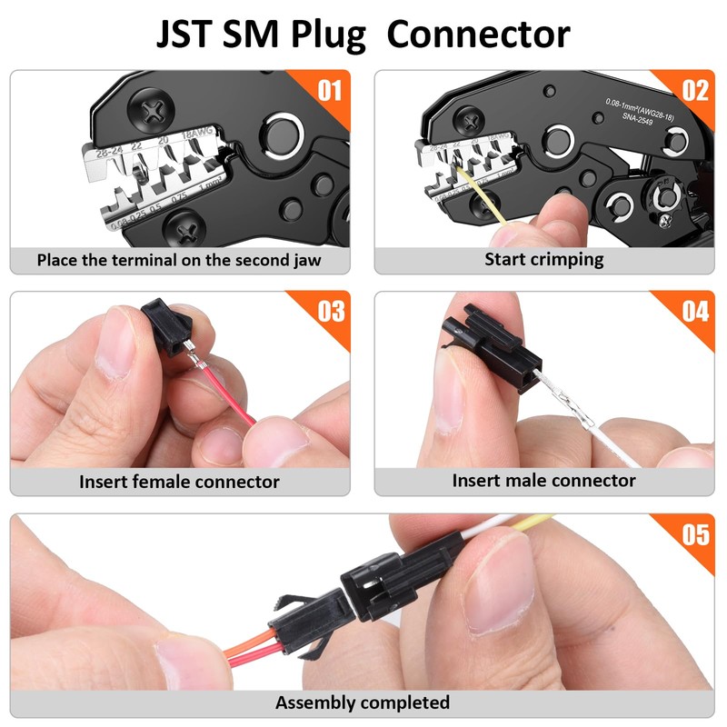 Preciva Crimping Tool Connector kit, 1050Pcs JST-SM Connectors Set, AWG28-18/0.08-1mm²