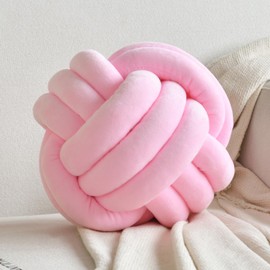 Wadser ZANYB Soft Knot Ball Throw Pillow Home Decor Cushion Plush Throw Knotted Pillow Handmade Round Pillow Knotted Bedroom Decor, Pink, 9.8x9.8''