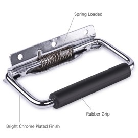 SYINE 5.15 Inch 8.3 oz Large Heavy Duty Folding Handle,3 Mounting Holes,Spring Loaded with Rubber Grip for Toolbox Cabinet,1 Pack,Silver