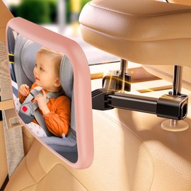 TAZENI Baby Car Mirror for Baby Hook Clip Design Shake Baby Mirror for Car Seat Mirror Rear Facing Never Shake Easy Install Back Seat Mirror for Baby Crystal Clear View ShatterProof Tested Pink
