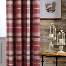 always4u Red Plaid Thermal Insulated Warm Curtains 84 Inches Long Double Layer Thick Drapes for Living Room Bedroom Window Treatments 2 Panels 54 * 84