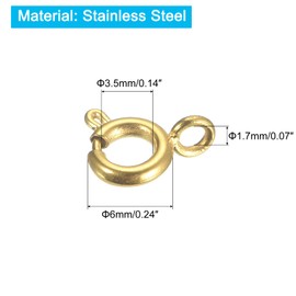 sourcing map Spring Ring Clasps, Pack of 5 6 mm Stainless Steel Round Open Spring Ring Clasps Connectors for DIY Necklace Bracelets Jewellery Making, Gold