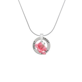 Delight Jewelry Silvertone Hot Pink Hibiscus Flower - Trust Ring Charm Necklace, 18"