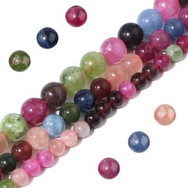 Filluck Natural Stone Beads 8mm Tourmaline Polished Round Smooth Gemstone Beads for Jewelry Making Adults 15 Inch(Tourmaline,8mm)