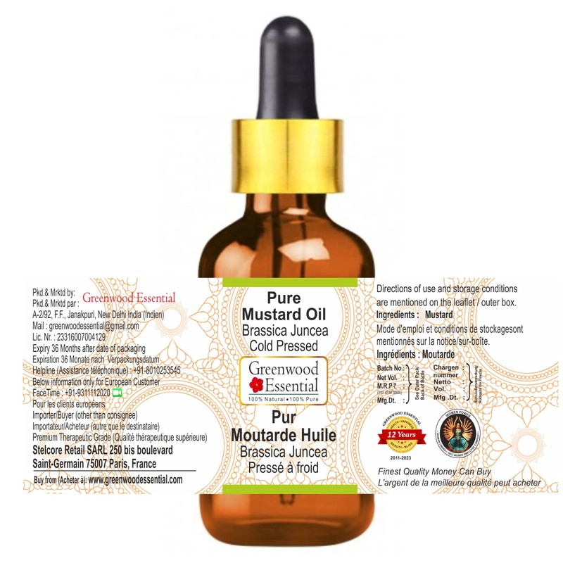 Greenwood Essential Mustard Oil (Brassica juncea) with Glass Dropper |