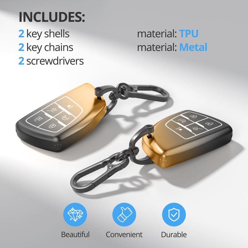 2Pack For Chevy Key Fob Cover With Keychain. TPU Soft