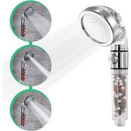 Original StoneStream Filtered Shower Head, Eco Power High Pressure Water Softener Showerhead with ON/OFF switch and Spa like Ionic beads for Dry Skin & Hair — 3 Spray Settings | StoneStream