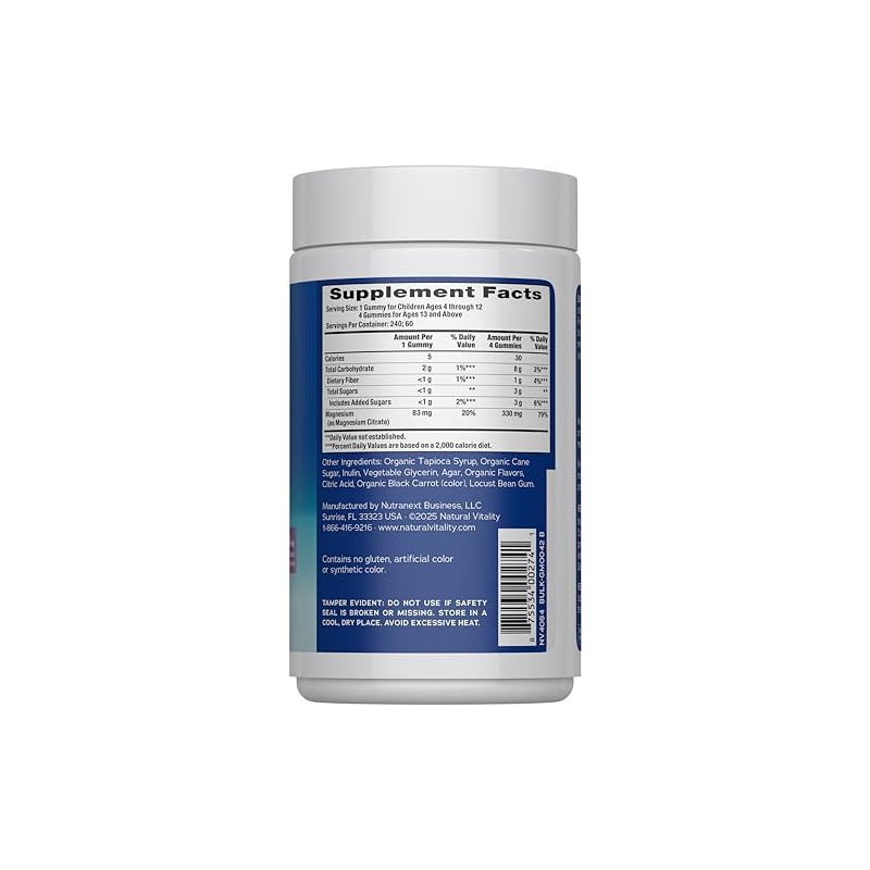 Natural Vitality Calm, Suplemento de citrato de magnesio, gomitas antiestrés,