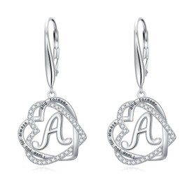 TOUPOP Heart Initial Earrings Gifts for Women Sterling Silver Initial A Letter Earrings Double Heart Love Dangle Drop Jewelry Birthday Gifts for Women Wife Mom Her