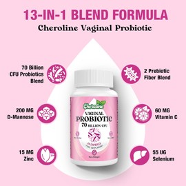 Cheroline Vaginal Probiotics for Women – 70 Billion CFU | 7 Strains + Prebiotic Blend | 13-in-1 Formula for pH Balance, Vaginal, Urinary & Immune Health | 60 Vegan Capsules