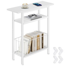 Vagusicc Narrow Side Table, Skinny Side Table for Couch, 3-Tier Small End Table for Small Spaces, Bed Side Tables with Storage, 25.2" Tall Slim Nightstand Bedside table for Living Room, Bedroom, White