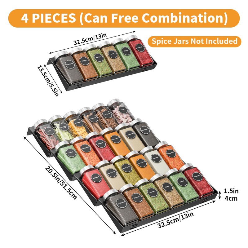 RCHYFEED 4 Tier Non-Slip Spice Drawer Organizer, (Need 3.5" Deep