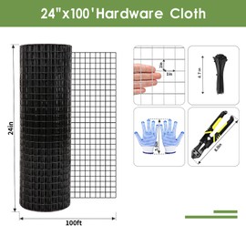 Tongmo 24" x 100' Black Hardware Cloth, 1inch Mesh Chicken Wire Fence, 19 Gauge Vinyl Coated Wire and Welded Wire Roll,Garden Fence, Poultry Netting for Rabbit/Duck/Chicken Coop