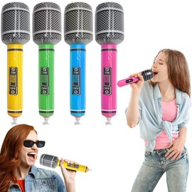 Inflatable Microphone, 4PCS Inflatable Musical Instrument Toys Microphones for Kids, Inflatable Props for Birthday Party Educational Toy Christmas Birthday Stage Performance (Random Color)