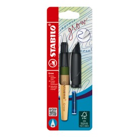 STABILO Grow Climate Neutral Fountain Pen in Moss Green / Oak - Single Pen - Includes Cartridge - Blue (Erasable)