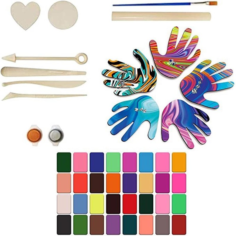 42pcs/set DIY Clay Handprint Bowls Kit Clay Jewelry Bowls Marbled