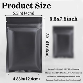 LEOSINDA 5.5x7.8 Inch Resealable Stand Up Bags, 100 Pcs Matte Black Stand Sealable Foil Pouch Mylar Bags Resealable Ziplock Foil Food Storage Baggies for Packaging