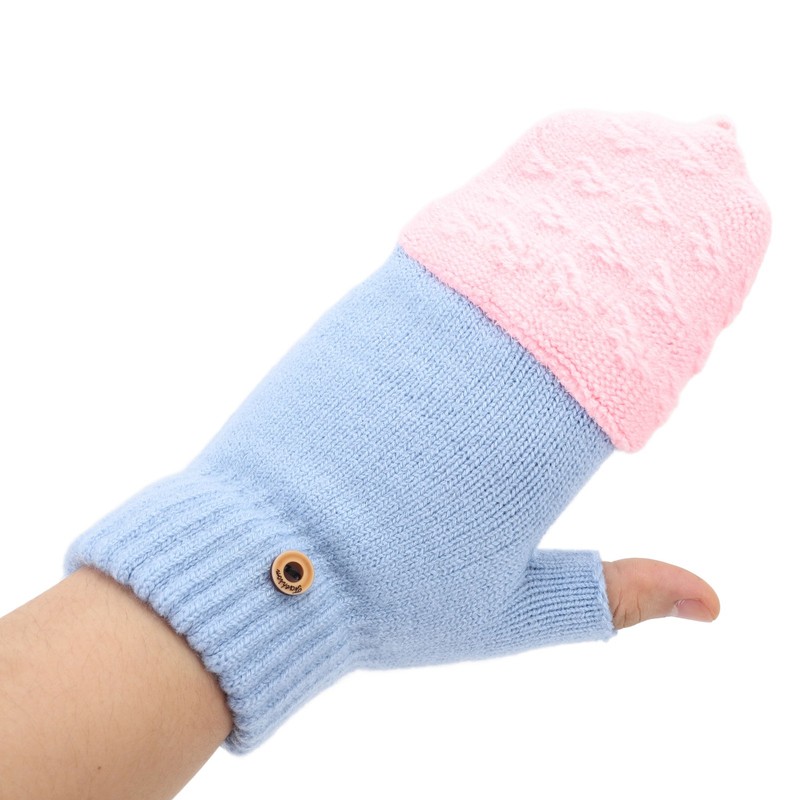 1 Pair Winter Knitted Fingerless Gloves Double Sided Heating USB