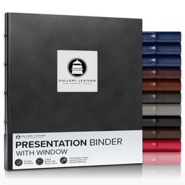 Gallery Leather 3 Ring Binder with Plastic Sleeves, Includes 10 Sheets, Sheet Size: 8.5" x 11" - Presentation Binder Rings with Window and Hubbed Spine, Thick: 0.75" Belfast Black