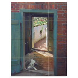 Tile Mural Landscape cat Door House by Harald Slott-Moller Kitchen Bathroom Shower Wall Backsplash Splashback 3x4 4.25" Ceramic, Glossy