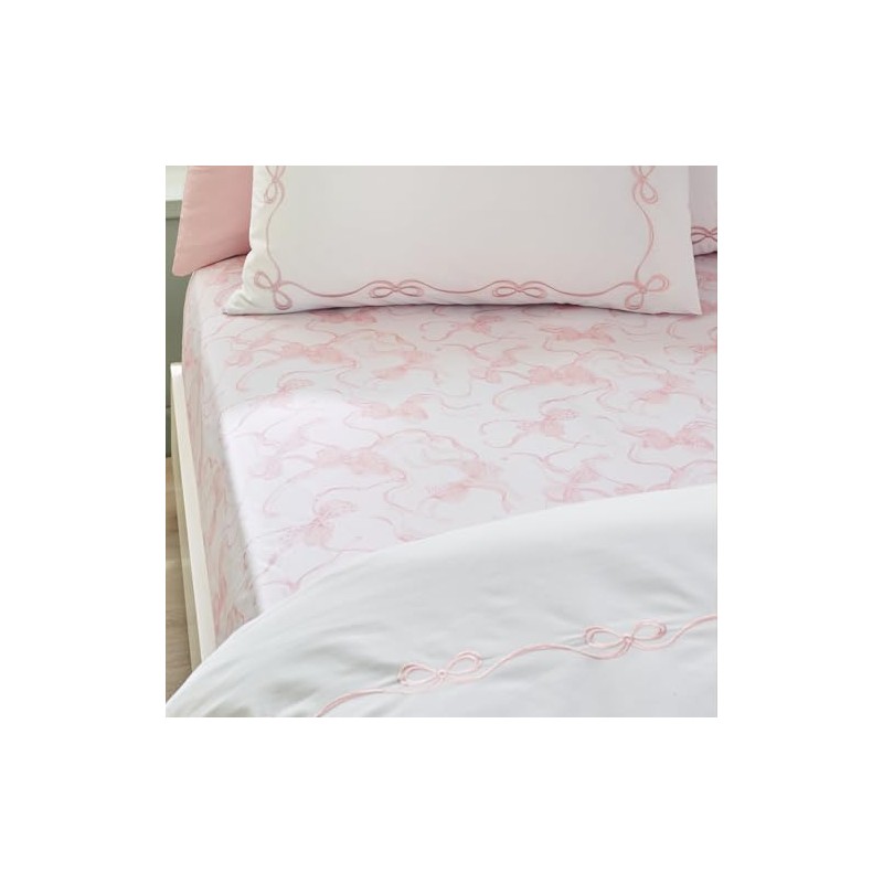 Catherine Lansfield Bow Super King Fitted Sheet White/Pink