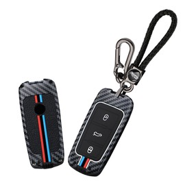 WUZUTU Key Case Car Key Case Compatible with VW Passat B6 3C B7 CC Magotan Carbon Fibre Striped Design Key Cover Key Case Protection Key Ring Cover