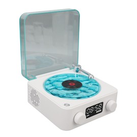 Night Light Bluetooth Speaker, Portable Vintage Record Player Bluetooth Speaker, 4 Modes Stereo Speaker with Clock and Soft Night Light for Home Bedroom (White)