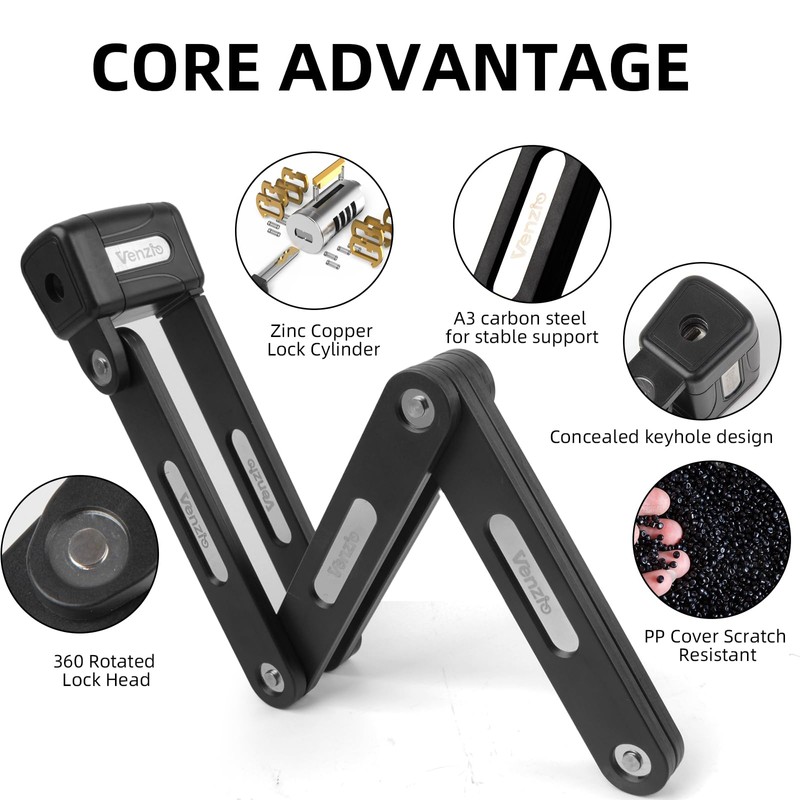 Folding Bike Lock, 7mm Heavy Duty Anti-Theft Key Lock, 85cm/33.5in