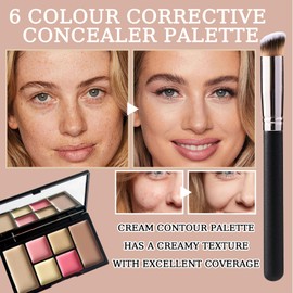 6 Colors Correcting Concealer Palette,Colors Corrector Palette,Moisturizing Full Coverage Liquid Foundation Cream Contour Makeup Palettes with Brush(B)