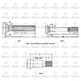 Mako 4-53-61 Driveshaft Midship Stub Shaft 1550 Series 16 Spline - 3.500 X .095 Tube