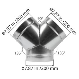 ECOPRO VENT 8" Inch 3 Way Metal Duct Splitter. 60 Degree 3 Way Y Shape Connector. Connect Multiple Machines - Dryer and Extractor Hood or Dryer and Dryer in one ducting.