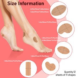 Moleskin Strips with Adhesive Blister Prevention Pads Mole Skin Tape Stickers for Feet Heel Shoes Padding,12 Sheets of 11 Shapes