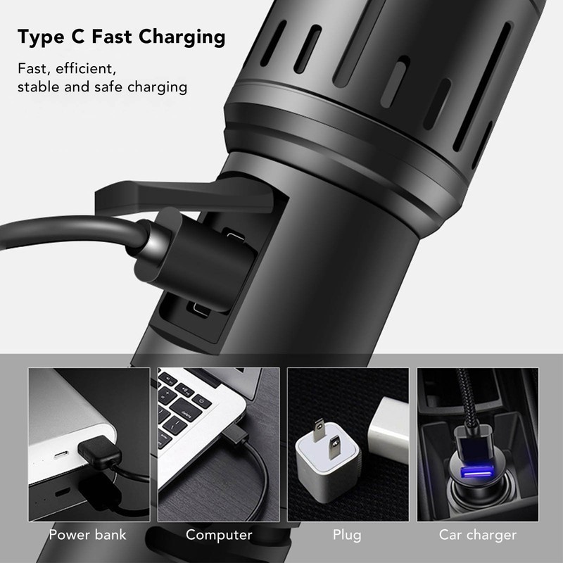 LED Rechargable Flashlight Super Bright Torch 3000lm Zoomable Outdoor Waterproof